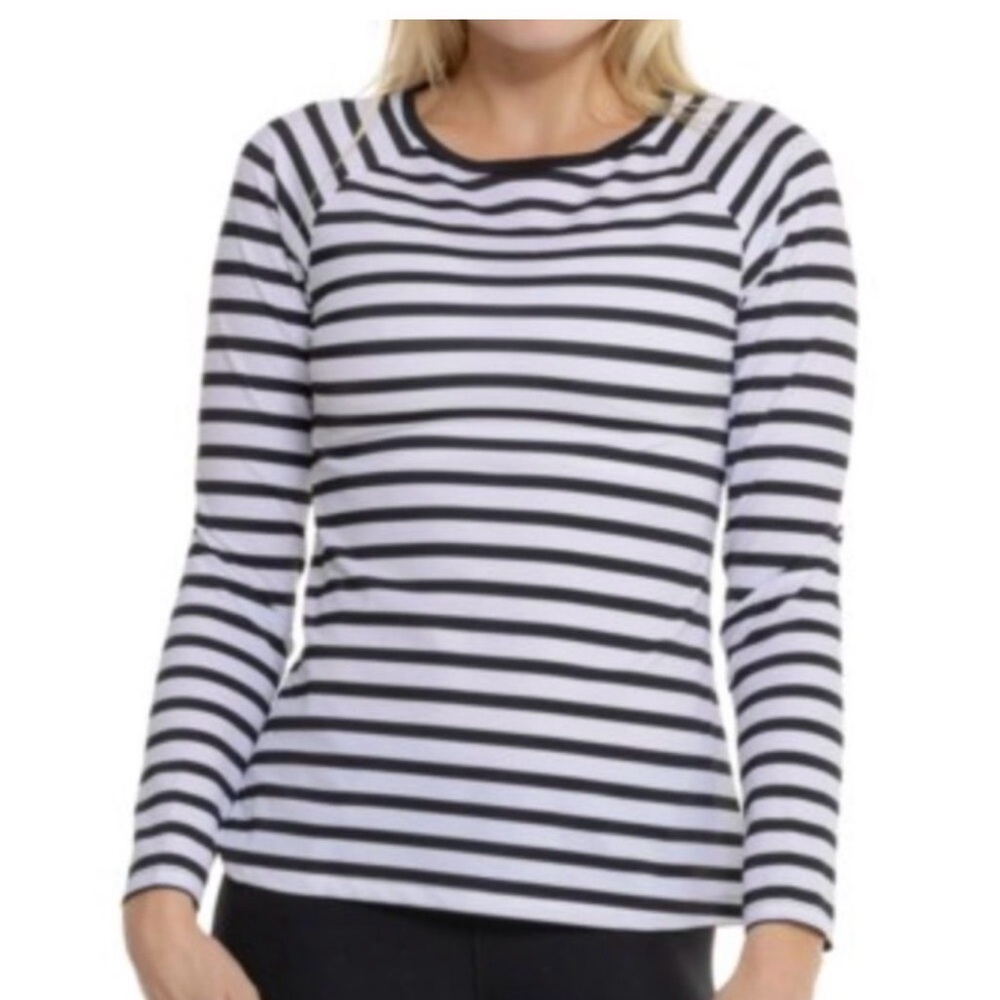 Spanx Ocean Stripe White Black Long Sleeve Swim Shirt Top Size 2X Beach